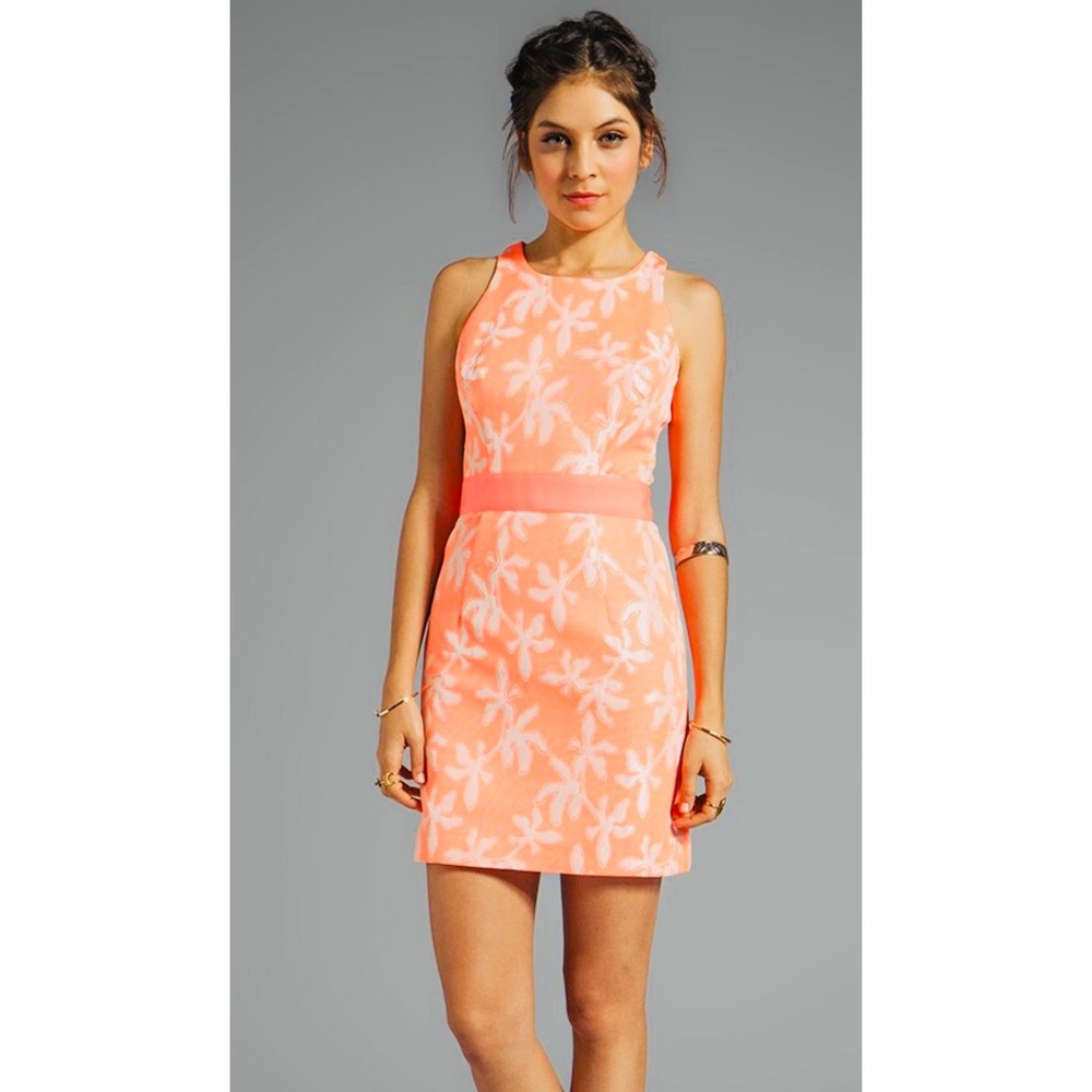 Milly New York Coral Orange Floral Jacquard Sheath Mini Dress Size 4 Made in USA